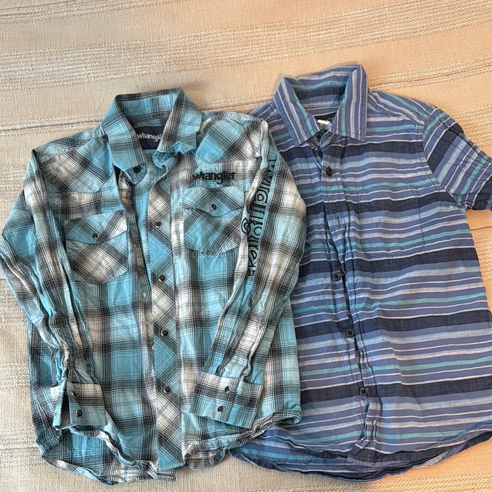 Wrangler Blue Plaid and Striped Shirts